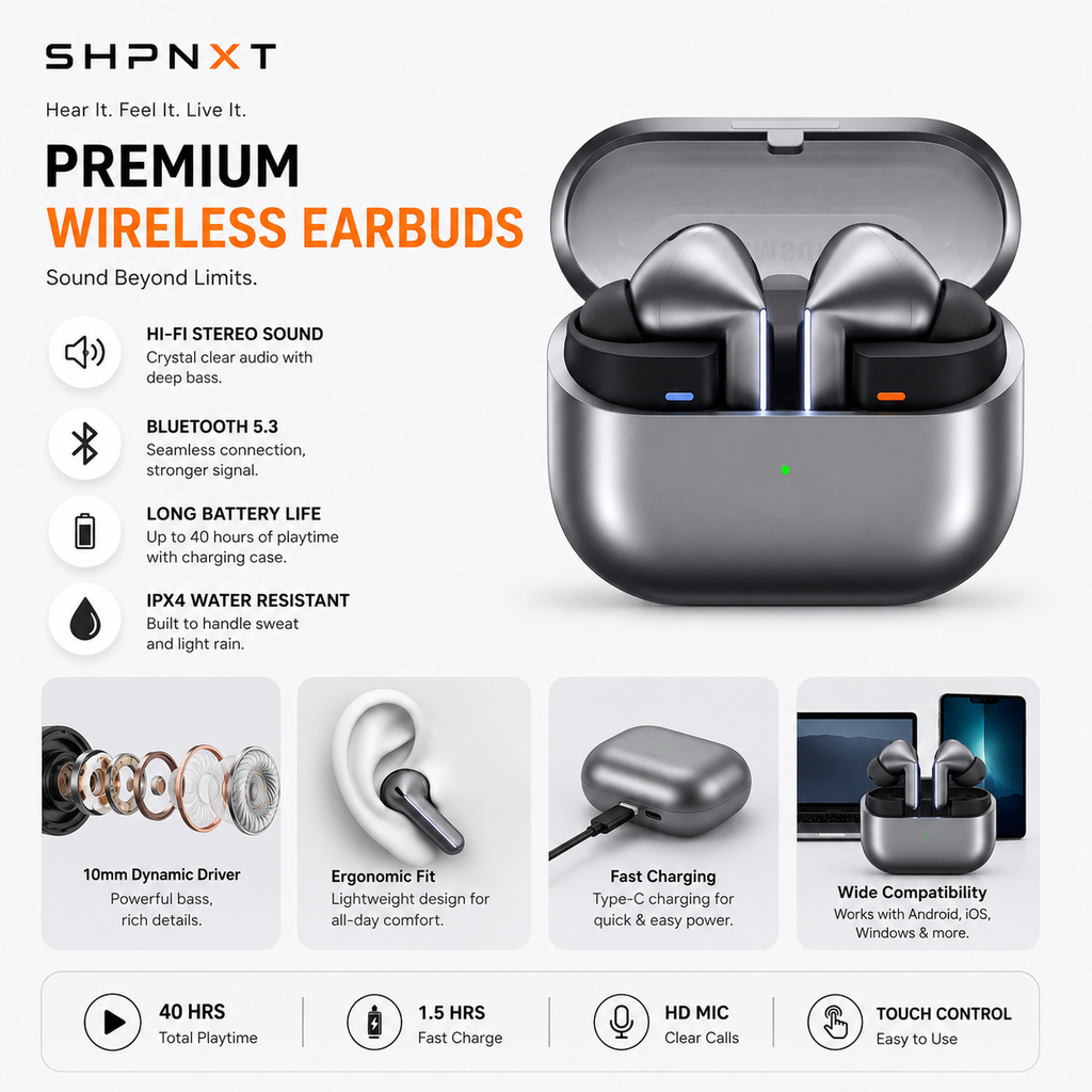 SHPNXT Premium Wireless Earbuds